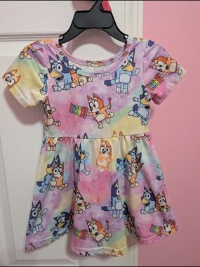Girls Bluey Rainbow Print Short Sleeve Dress2T